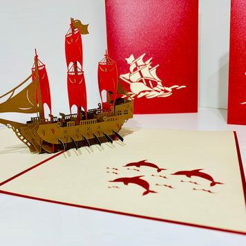 Red Viking Ship Origami Pop Cards 3D Pop Up Greeting Card Happy Birthday Thank You Handmade Gift Thinking of You Blank Card for Any Occasion Happy Mother's Day Happy Father's Australiana Celebrate the Beauty