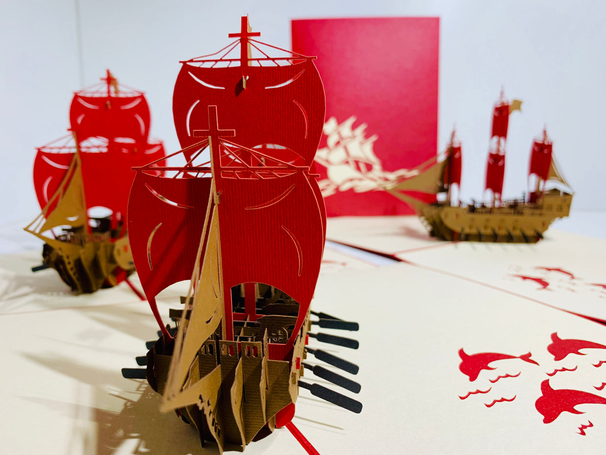Red Viking Ship Origami Pop Cards 3D Pop Up Greeting Card Happy Birthday Thank You Handmade Gift Thinking of You Blank Card for Any Occasion Happy Mother's Day Happy Father's Australiana Celebrate the Beauty