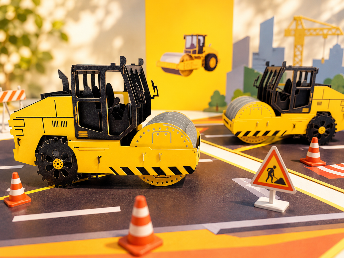 Road Roller Truck builds a Town ~ Perfect for Construction Workers or Kids Origami Pop Cards 3D Pop Up Greeting Card Thank You Handmade Gift Thinking of You Happy Birthday Occasion Australiana Celebrate the Beauty and Happiness During Special Day