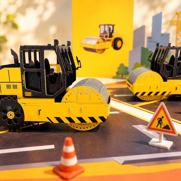Road Roller Truck builds a Town ~ Perfect for Construction Workers or Kids Origami Pop Cards 3D Pop Up Greeting Card Thank You Handmade Gift Thinking of You Happy Birthday Occasion Australiana Celebrate the Beauty and Happiness During Special Day