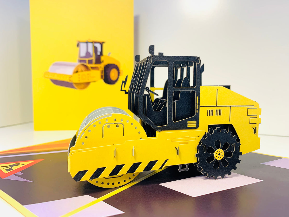 Road Roller Truck builds a Town ~ Perfect for Construction Workers or Kids Origami Pop Cards 3D Pop Up Greeting Card Thank You Handmade Gift Thinking of You Happy Birthday Occasion Australiana Celebrate the Beauty and Happiness During Special Day