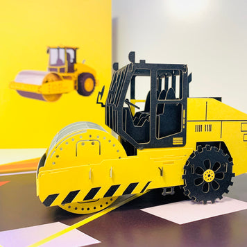 Road Roller Truck builds a Town ~ Perfect for Construction Workers or Kids Origami Pop Cards 3D Pop Up Greeting Card Thank You Handmade Gift Thinking of You Happy Birthday Occasion Australiana Celebrate the Beauty and Happiness During Special Day
