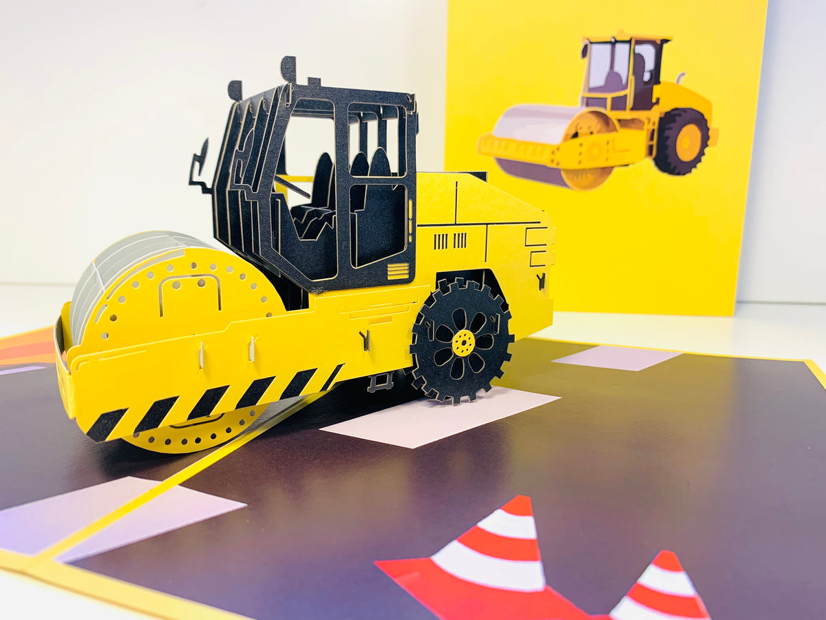 Road Roller Truck builds a Town Perfect for Construction Workers or Little Kids Origami Pop Cards 3D Pop Up Greeting Card Thank You Handmade Gift Thinking of You Happy Birthday Occasion Australiana Celebrate the Beauty and Happiness During Special Day