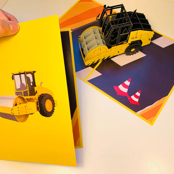 Road Roller Truck builds a Town Perfect for Construction Workers or Little Kids Origami Pop Cards 3D Pop Up Greeting Card Thank You Handmade Gift Thinking of You Happy Birthday Occasion Australiana Celebrate the Beauty and Happiness During Special Day