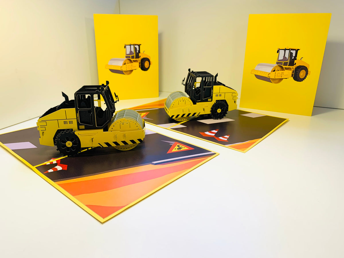 Road Roller Truck builds a Town Perfect for Construction Workers or Little Kids Origami Pop Cards 3D Pop Up Greeting Card Thank You Handmade Gift Thinking of You Happy Birthday Occasion Australiana Celebrate the Beauty and Happiness During Special Day