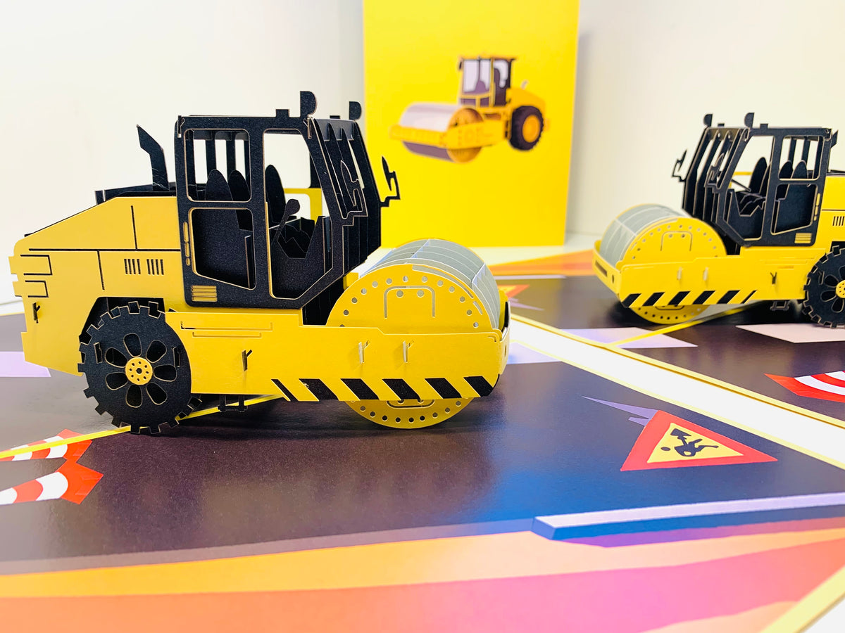Road Roller Truck builds a Town ~ Perfect for Construction Workers or Kids Origami Pop Cards 3D Pop Up Greeting Card Thank You Handmade Gift Thinking of You Happy Birthday Occasion Australiana Celebrate the Beauty and Happiness During Special Day