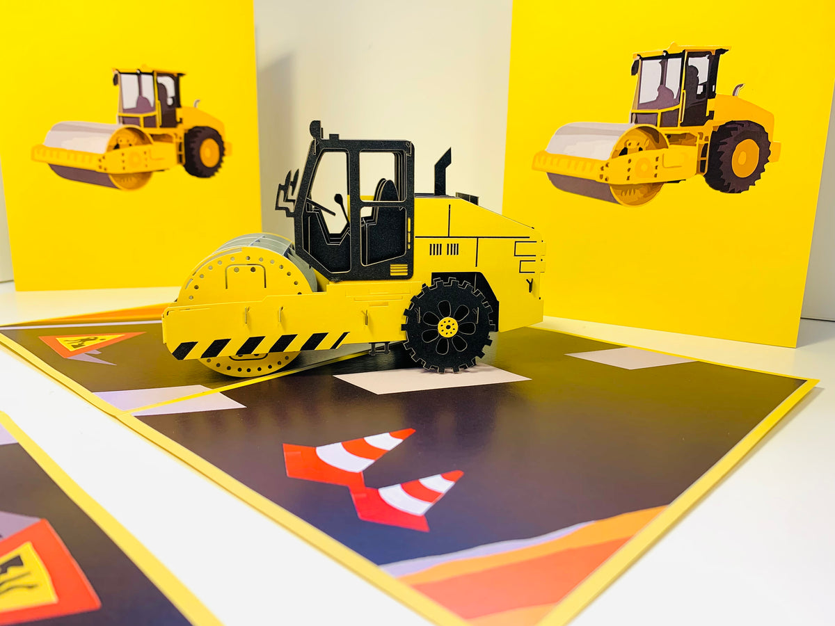 Road Roller Truck builds a Town ~ Perfect for Construction Workers or Kids Origami Pop Cards 3D Pop Up Greeting Card Thank You Handmade Gift Thinking of You Happy Birthday Occasion Australiana Celebrate the Beauty and Happiness During Special Day