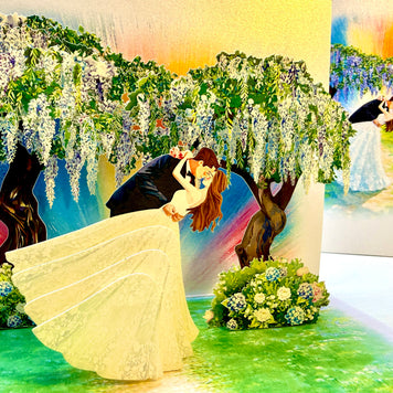 Romantic Blooming Purple Wisteria Wedding Trees with Bride & Groom 3D POP UP GREETING CARD - Created by Origami Pop Cards – 3D Pop Up Greeting Cards, Australian Design & Handmade, 3D Pop Up Magical Paper Cards Celebrate Love Anniversary Heart Fell