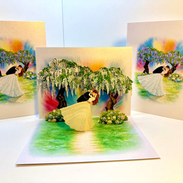 Romantic Blooming Purple Wisteria Wedding Trees with Bride & Groom 3D POP UP GREETING CARD - Created by Origami Pop Cards – 3D Pop Up Greeting Cards, Australian Design & Handmade, 3D Pop Up Magical Paper Cards Celebrate Love Anniversary Heart Fell