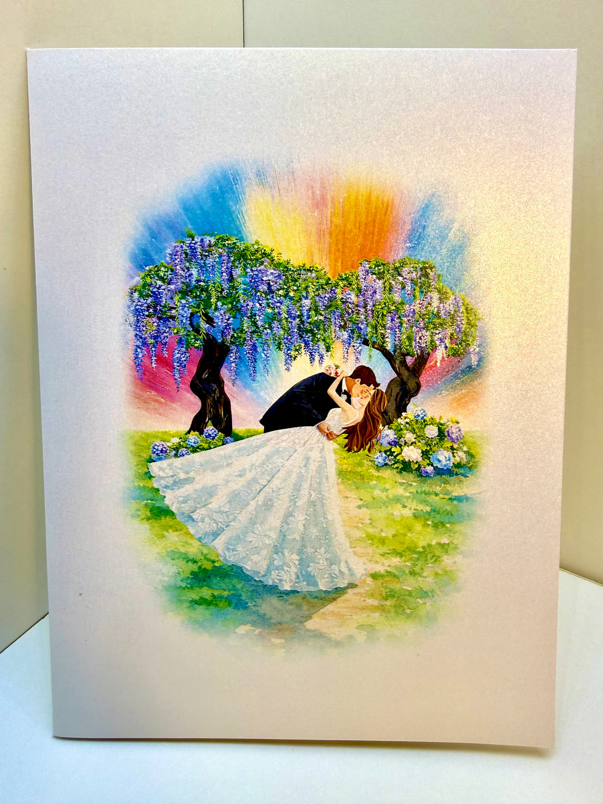 Romantic Blooming Purple Wisteria Wedding Trees with Bride & Groom 3D POP UP GREETING CARD - Created by Origami Pop Cards – 3D Pop Up Greeting Cards, Australian Design & Handmade, 3D Pop Up Magical Paper Cards Celebrate Love Anniversary Heart Fell