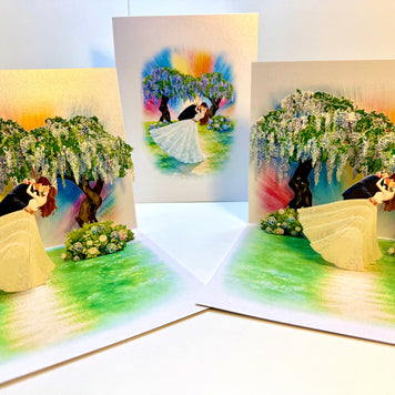 Romantic Blooming Purple Wisteria Wedding Trees with Bride & Groom 3D POP UP GREETING CARD - Created by Origami Pop Cards – 3D Pop Up Greeting Cards, Australian Design & Handmade, 3D Pop Up Magical Paper Cards Celebrate Love Anniversary Heart Fell