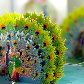 Royal Blue Peacock on Green Grass Origami Pop Cards 3D Pop Up Greeting Card Best Wishes Happy Birthday Gift Thank You Handmade Best Wishes Blank Card for Any Occasion Happy Mother's Day Happy Father's Day Celebrate the Beauty Of Nature and Peacock