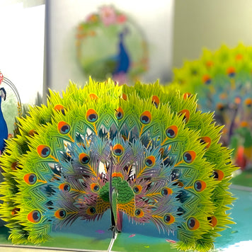 Royal Blue Peacock on Green Grass Origami Pop Cards 3D Pop Up Greeting Card Best Wishes Happy Birthday Gift Thank You Handmade Best Wishes Blank Card for Any Occasion Happy Mother's Day Happy Father's Day Celebrate the Beauty Of Nature and Peacock