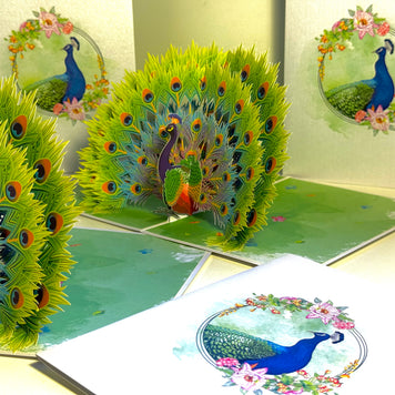 Royal Blue Peacock on Green Grass Origami Pop Cards 3D Pop Up Greeting Card Best Wishes Happy Birthday Gift Thank You Handmade Best Wishes Blank Card for Any Occasion Happy Mother's Day Happy Father's Day Celebrate the Beauty Of Nature and Peacock