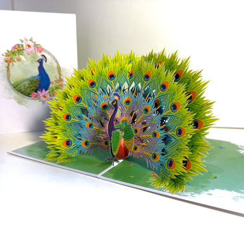 Royal Blue Peacock on Green Grass Origami Pop Cards 3D Pop Up Greeting Card Best Wishes Happy Birthday Gift Thank You Handmade Best Wishes Blank Card for Any Occasion Happy Mother's Day Happy Father's Day Celebrate the Beauty Of Nature and Peacock