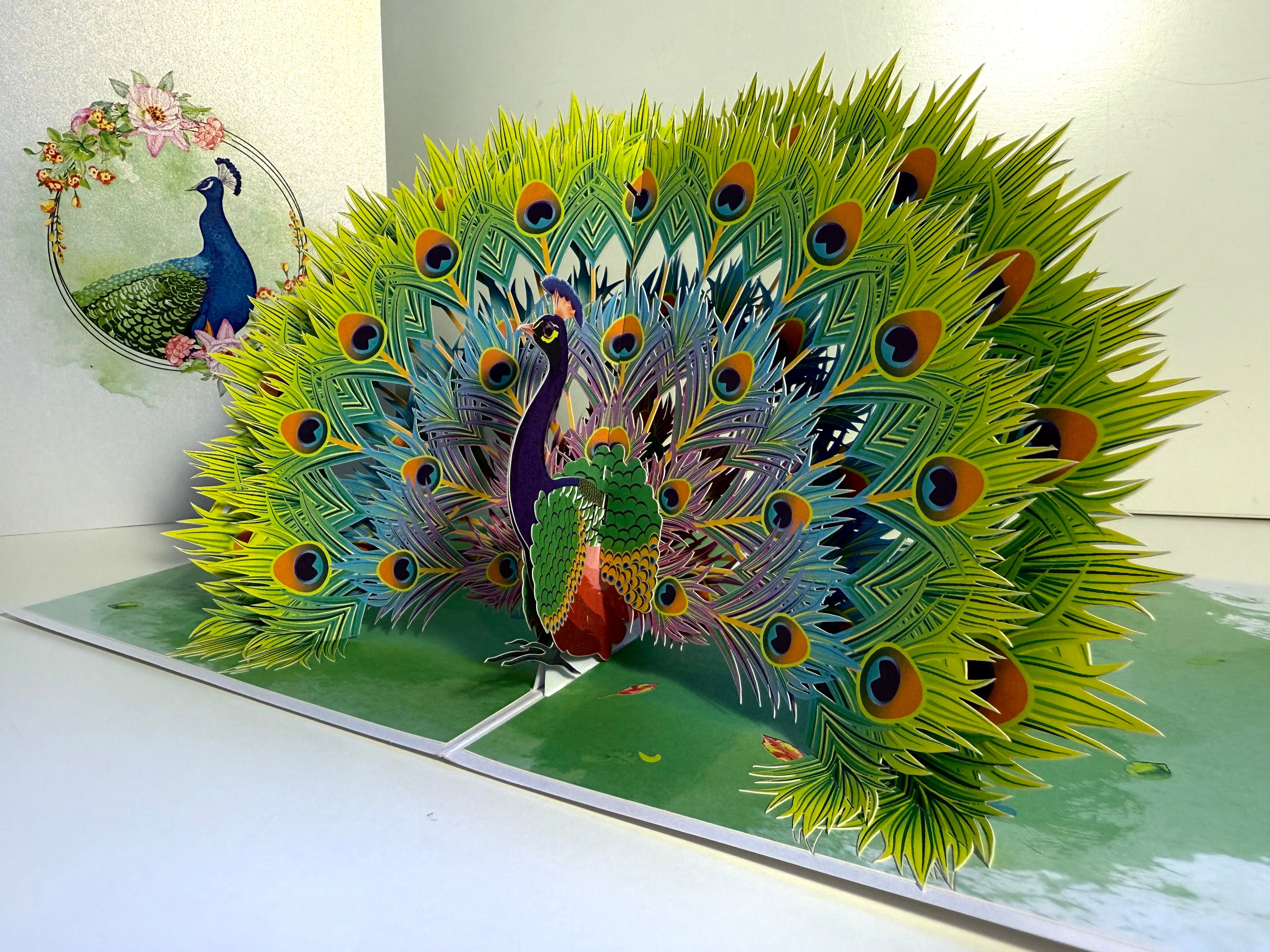 Royal Blue Peacock on Green Grass Origami Pop Cards 3D Pop Up Greeting Card Best Wishes Happy Birthday Gift Thank You Handmade Best Wishes Blank Card for Any Occasion Happy Mother's Day Happy Father's Day Celebrate the Beauty Of Nature and Peacock