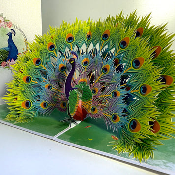 Royal Blue Peacock on Green Grass Origami Pop Cards 3D Pop Up Greeting Card Best Wishes Happy Birthday Gift Thank You Handmade Best Wishes Blank Card for Any Occasion Happy Mother's Day Happy Father's Day Celebrate the Beauty Of Nature and Peacock