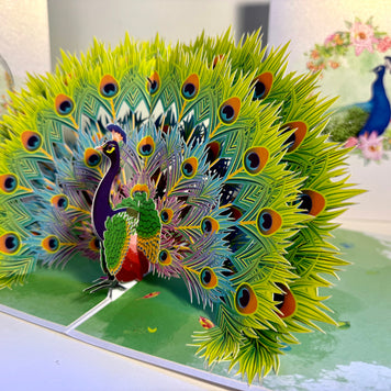 Royal Blue Peacock on Green Grass Origami Pop Cards 3D Pop Up Greeting Card Best Wishes Happy Birthday Gift Thank You Handmade Best Wishes Blank Card for Any Occasion Happy Mother's Day Happy Father's Day Celebrate the Beauty Of Nature and Peacock