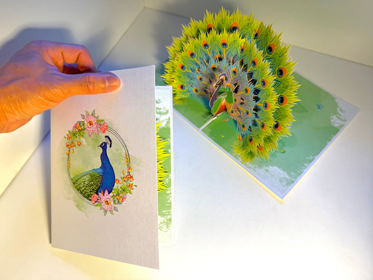 Royal Blue Peacock on Green Grass Origami Pop Cards 3D Pop Up Greeting Card Best Wishes Happy Birthday Gift Thank You Handmade Best Wishes Blank Card for Any Occasion Happy Mother's Day Happy Father's Day Celebrate the Beauty Of Nature and Peacock