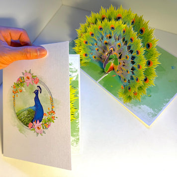 Royal Blue Peacock on Green Grass Origami Pop Cards 3D Pop Up Greeting Card Best Wishes Happy Birthday Gift Thank You Handmade Best Wishes Blank Card for Any Occasion Happy Mother's Day Happy Father's Day Celebrate the Beauty Of Nature and Peacock