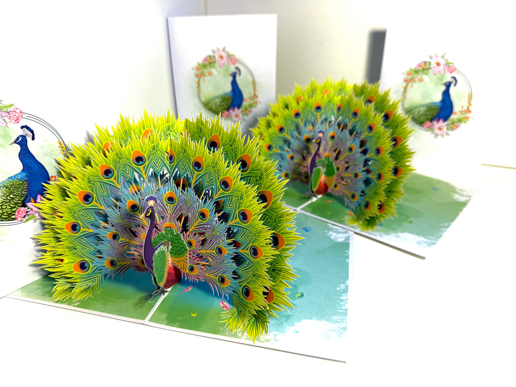 Royal Blue Peacock on Green Grass Origami Pop Cards 3D Pop Up Greeting Card Best Wishes Happy Birthday Gift Thank You Handmade Best Wishes Blank Card for Any Occasion Happy Mother's Day Happy Father's Day Celebrate the Beauty Of Nature and Peacock