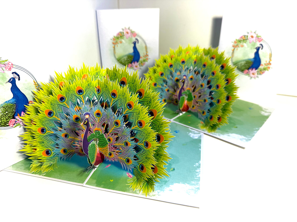 Royal Blue Peacock on Green Grass Origami Pop Cards 3D Pop Up Greeting Card Best Wishes Happy Birthday Gift Thank You Handmade Best Wishes Blank Card for Any Occasion Happy Mother's Day Happy Father's Day Celebrate the Beauty Of Nature and Peacock