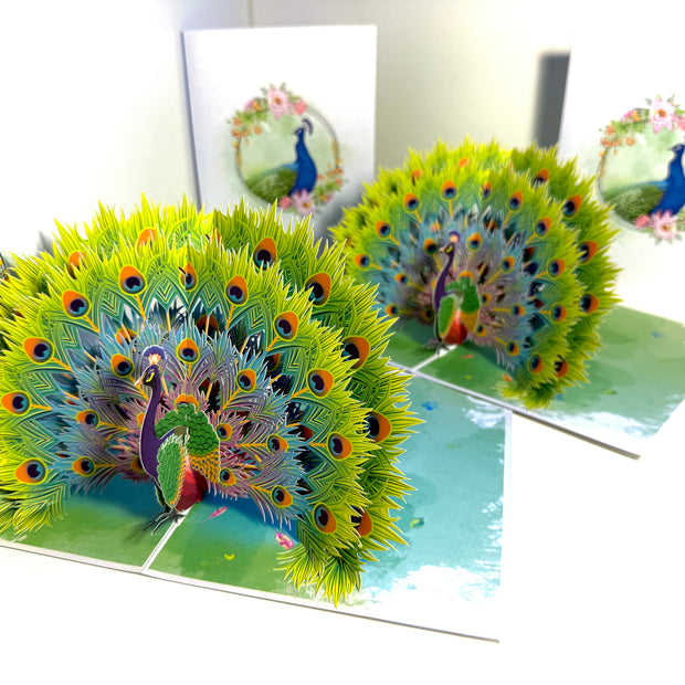Royal Blue Peacock on Green Grass Origami Pop Cards 3D Pop Up Greeting Card Best Wishes Happy Birthday Gift Thank You Handmade Best Wishes Blank Card for Any Occasion Happy Mother's Day Happy Father's Day Celebrate the Beauty Of Nature and Peacock
