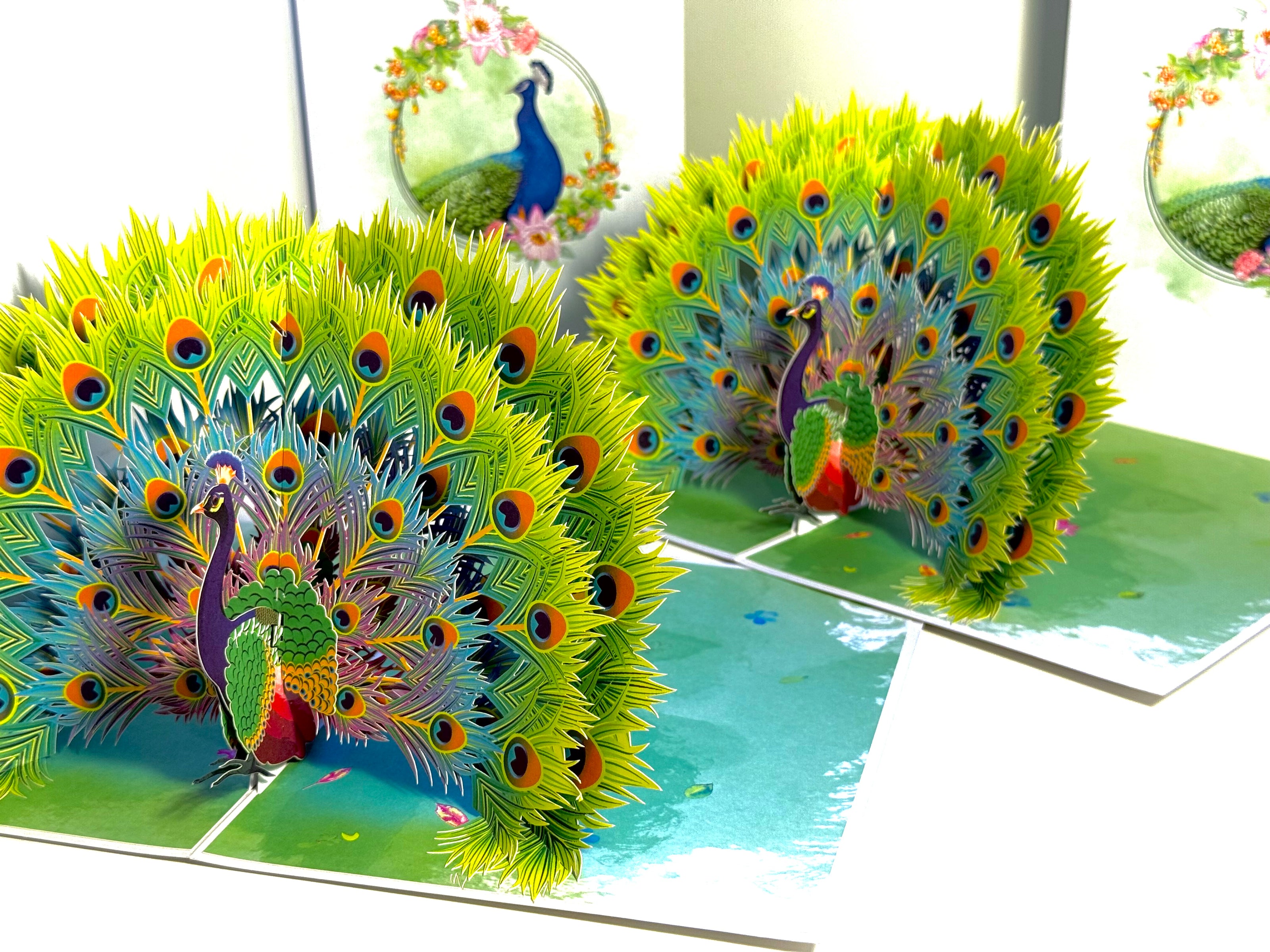 Royal Blue Peacock on Green Grass Origami Pop Cards 3D Pop Up Greeting Card Best Wishes Happy Birthday Gift Thank You Handmade Best Wishes Blank Card for Any Occasion Happy Mother's Day Happy Father's Day Celebrate the Beauty Of Nature and Peacock