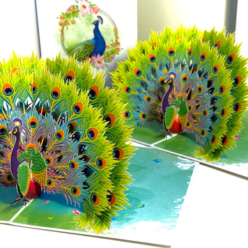 Royal Blue Peacock on Green Grass Origami Pop Cards 3D Pop Up Greeting Card Best Wishes Happy Birthday Gift Thank You Handmade Best Wishes Blank Card for Any Occasion Happy Mother's Day Happy Father's Day Celebrate the Beauty Of Nature and Peacock