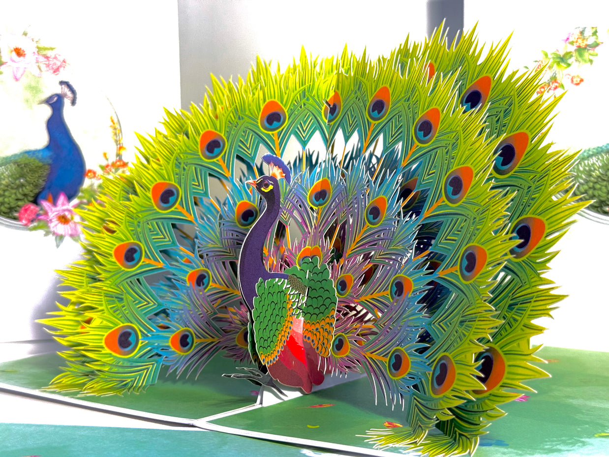 Royal Blue Peacock on Green Grass Origami Pop Cards 3D Pop Up Greeting Card Best Wishes Happy Birthday Gift Thank You Handmade Best Wishes Blank Card for Any Occasion Happy Mother's Day Happy Father's Day Celebrate the Beauty Of Nature and Peacock
