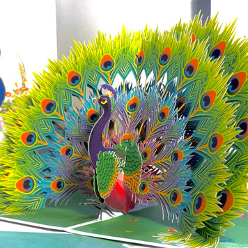 Royal Blue Peacock on Green Grass Origami Pop Cards 3D Pop Up Greeting Card Best Wishes Happy Birthday Gift Thank You Handmade Best Wishes Blank Card for Any Occasion Happy Mother's Day Happy Father's Day Celebrate the Beauty Of Nature and Peacock