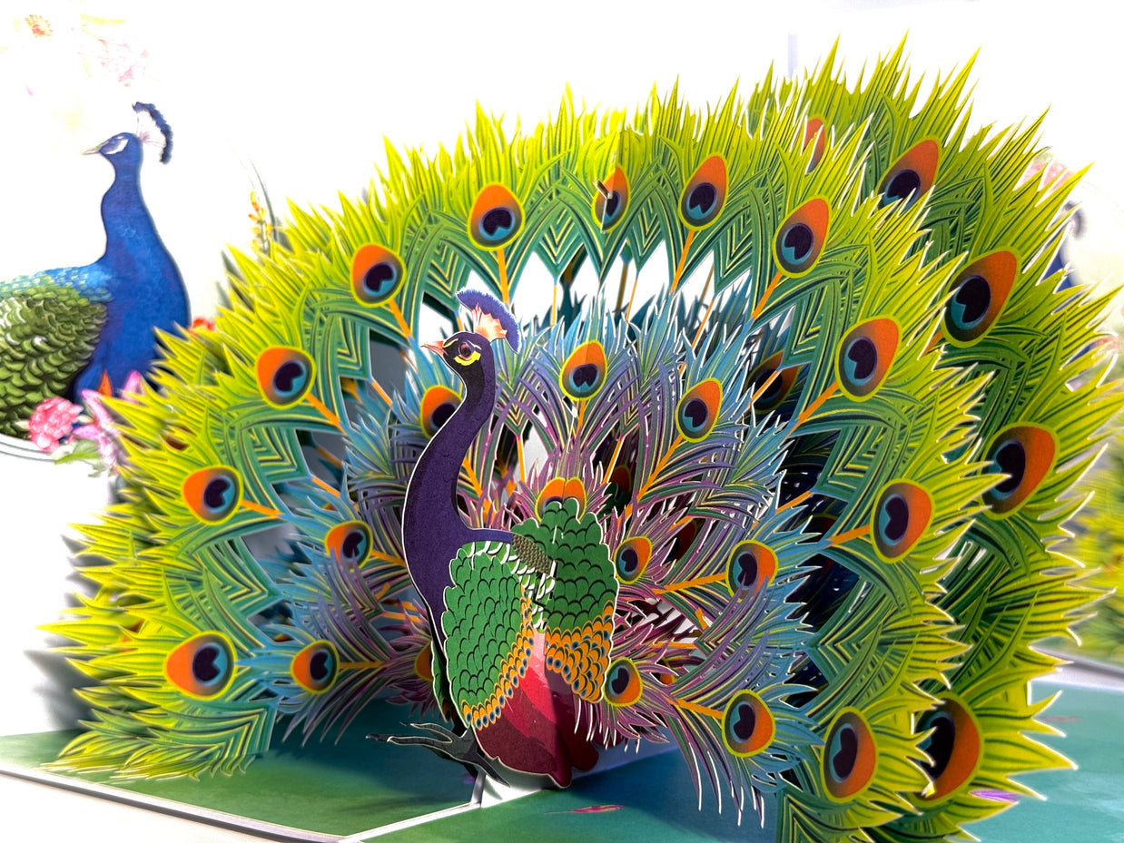 Royal Blue Peacock on Green Grass Origami Pop Cards 3D Pop Up Greeting Card Best Wishes Happy Birthday Gift Thank You Handmade Best Wishes Blank Card for Any Occasion Happy Mother's Day Happy Father's Day Celebrate the Beauty Of Nature and Peacock