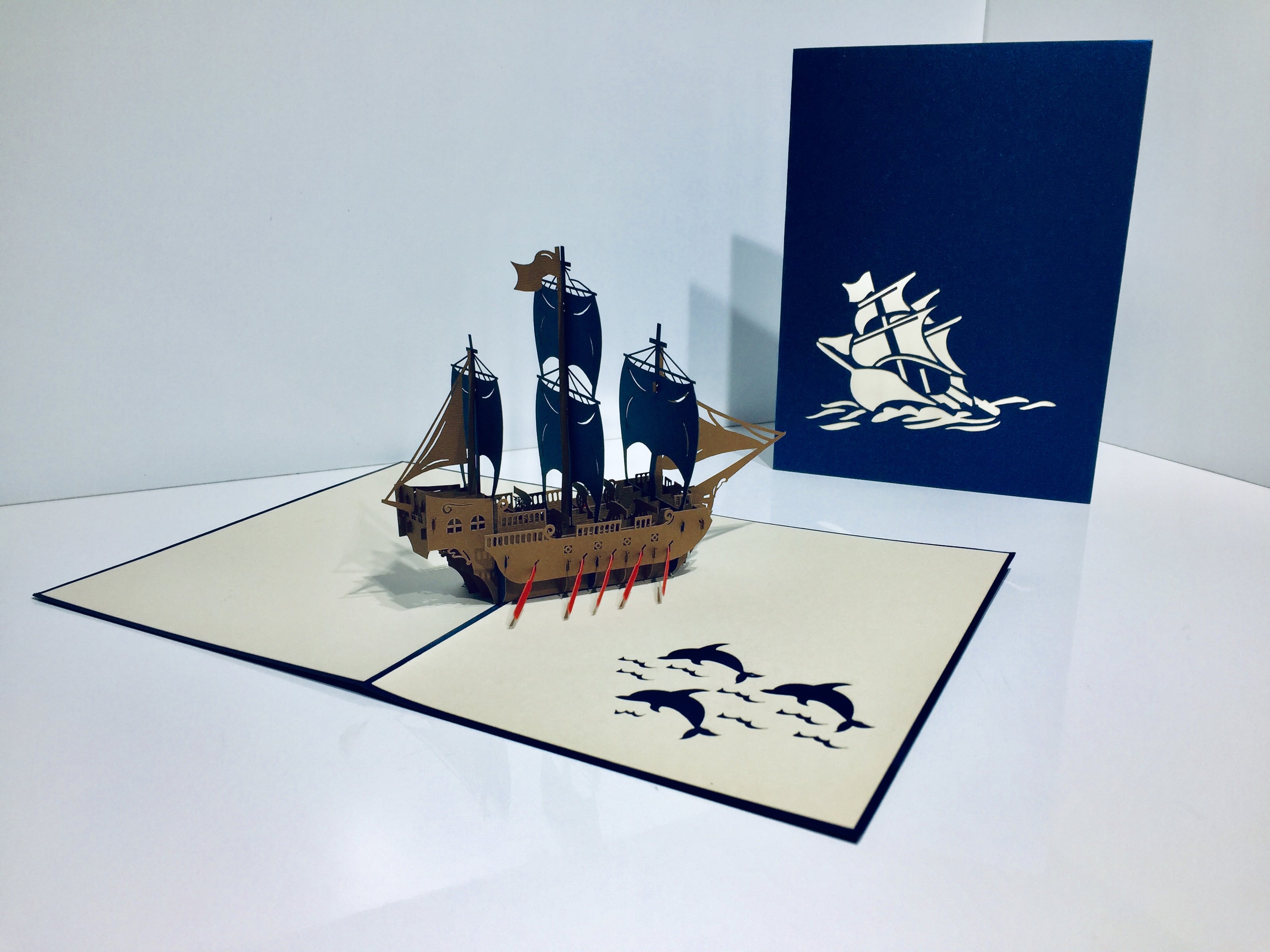 Royal Blue Viking Ship Origami Pop Cards 3D Pop Up Greeting Card Happy Birthday Thank You Handmade Gift Thinking of You Blank Card for Any Occasion Happy Mother's Day Happy Father's Australiana Celebrate the Beauty