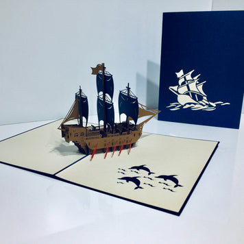 Royal Blue Viking Ship Origami Pop Cards 3D Pop Up Greeting Card Happy Birthday Thank You Handmade Gift Thinking of You Blank Card for Any Occasion Happy Mother's Day Happy Father's Australiana Celebrate the Beauty