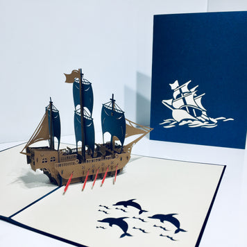 Royal Blue Viking Ship Origami Pop Cards 3D Pop Up Greeting Card Happy Birthday Thank You Handmade Gift Thinking of You Blank Card for Any Occasion Happy Mother's Day Happy Father's Australiana Celebrate the Beauty