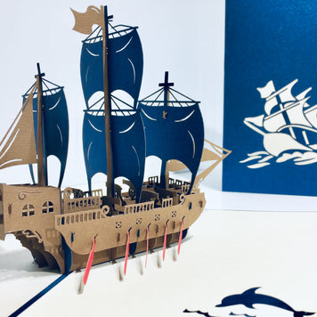 Royal Blue Viking Ship Origami Pop Cards 3D Pop Up Greeting Card Happy Birthday Thank You Handmade Gift Thinking of You Blank Card for Any Occasion Happy Mother's Day Happy Father's Australiana Celebrate the Beauty