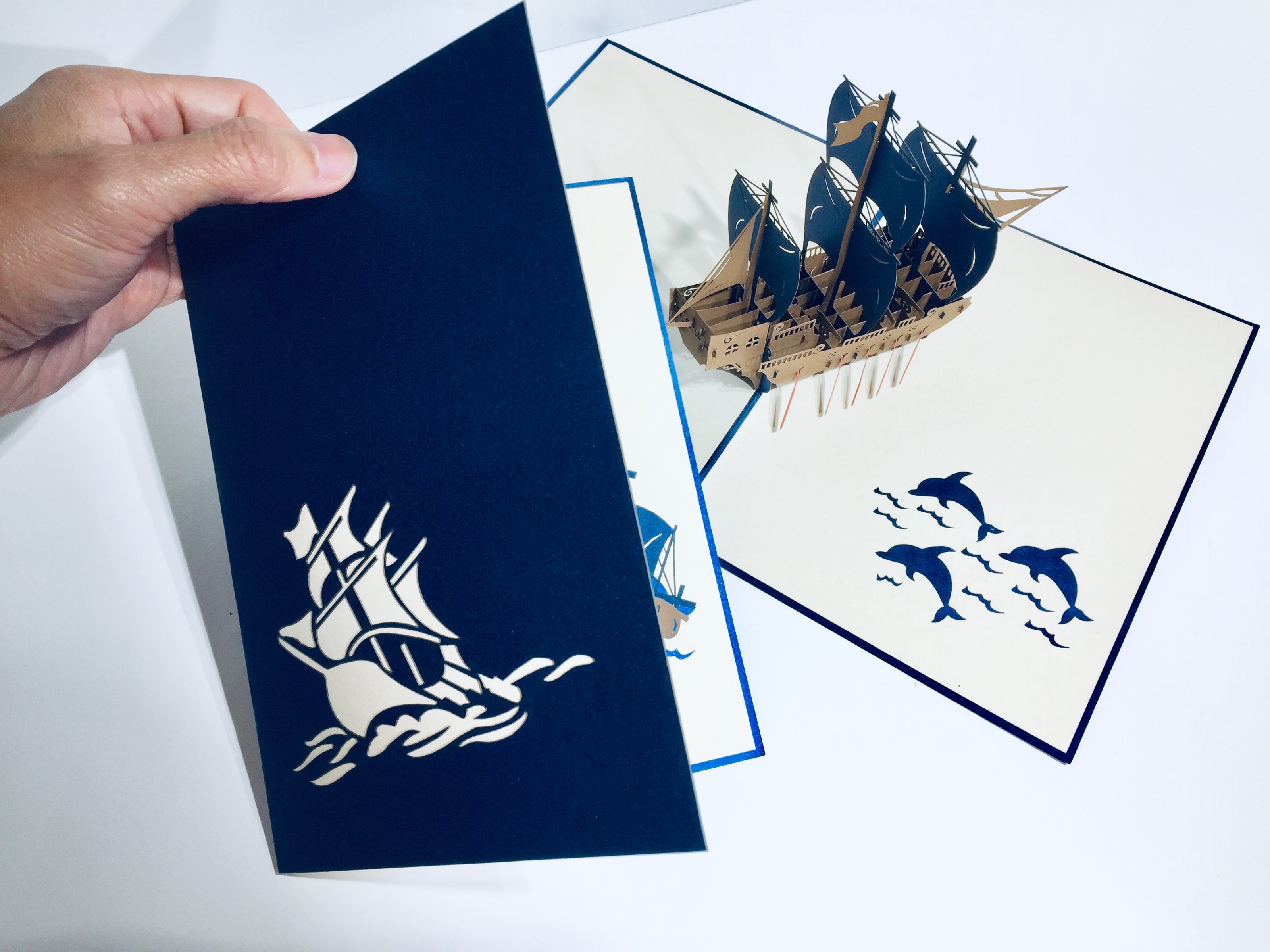 Royal Blue Viking Ship Origami Pop Cards 3D Pop Up Greeting Card Happy Birthday Thank You Handmade Gift Thinking of You Blank Card for Any Occasion Happy Mother's Day Happy Father's Australiana Celebrate the Beauty