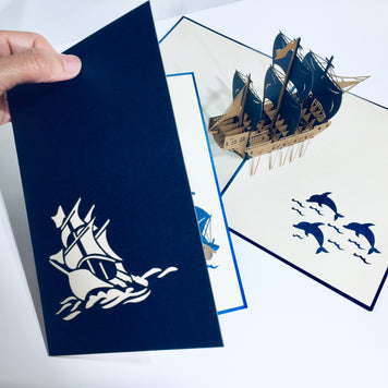 Royal Blue Viking Ship Origami Pop Cards 3D Pop Up Greeting Card Happy Birthday Thank You Handmade Gift Thinking of You Blank Card for Any Occasion Happy Mother's Day Happy Father's Australiana Celebrate the Beauty