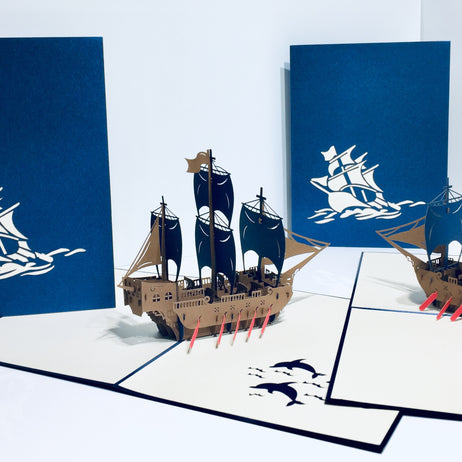 Royal Blue Viking Ship Origami Pop Cards 3D Pop Up Greeting Card Happy Birthday Thank You Handmade Gift Thinking of You Blank Card for Any Occasion Happy Mother's Day Happy Father's Australiana Celebrate the Beauty