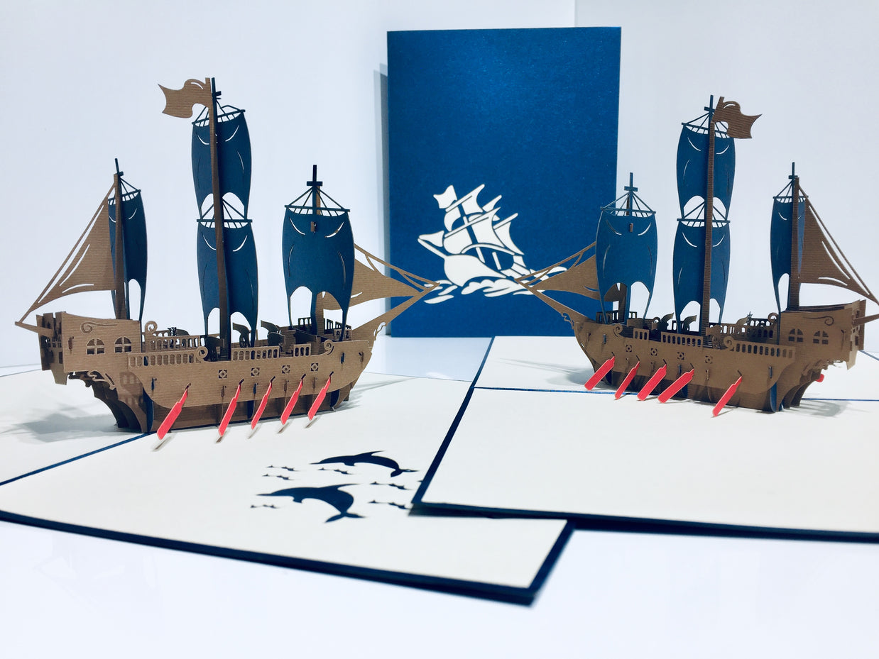 Royal Blue Viking Ship Origami Pop Cards 3D Pop Up Greeting Card Happy Birthday Thank You Handmade Gift Thinking of You Blank Card for Any Occasion Happy Mother's Day Happy Father's Australiana Celebrate the Beauty