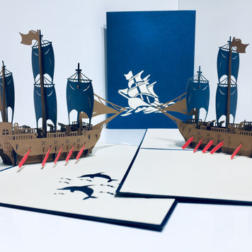 Royal Blue Viking Ship Origami Pop Cards 3D Pop Up Greeting Card Happy Birthday Thank You Handmade Gift Thinking of You Blank Card for Any Occasion Happy Mother's Day Happy Father's Australiana Celebrate the Beauty