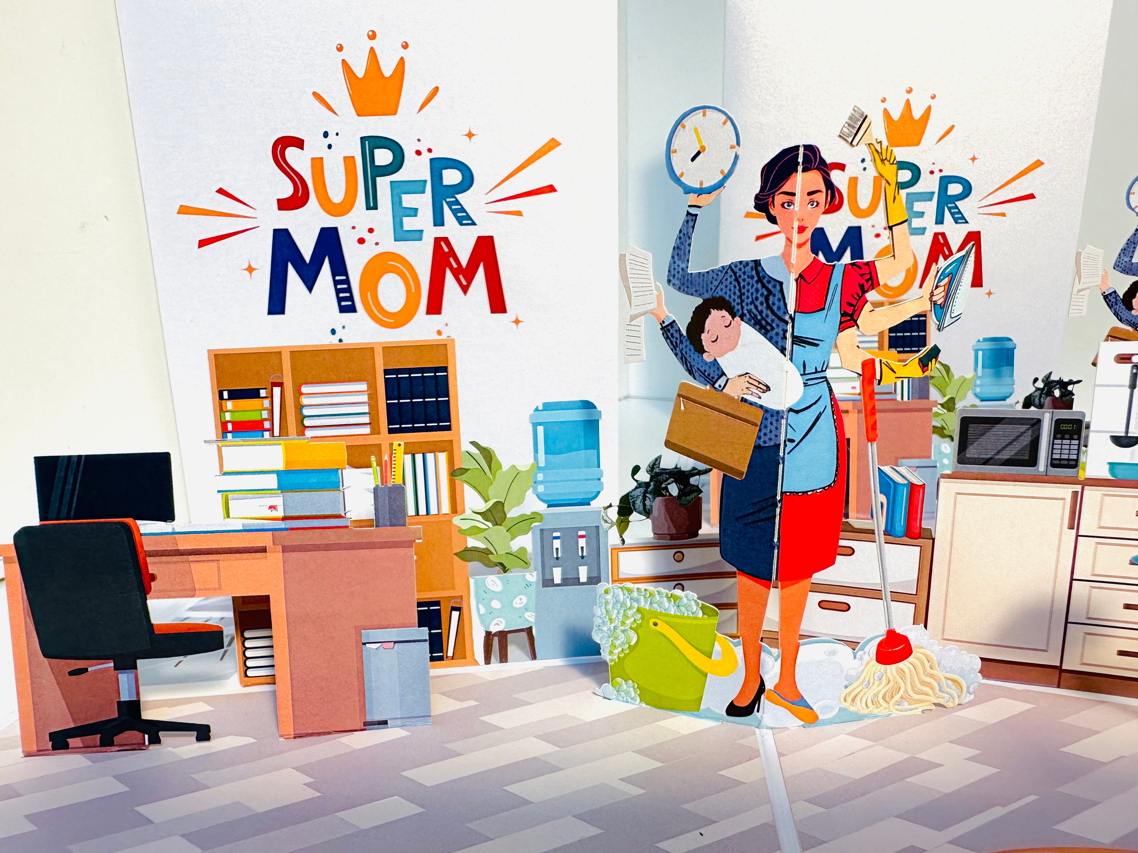 SUPER MOM - Incredible Multitasking Abilities of the Modern Mother Origami Pop Cards 3D Pop Up Greeting Card Handmade Gift for Mum Floral Blank Card Australian Made Thank You Thinking of You Mother's Day Paper Art Gift Australian Celebrate Special Mum