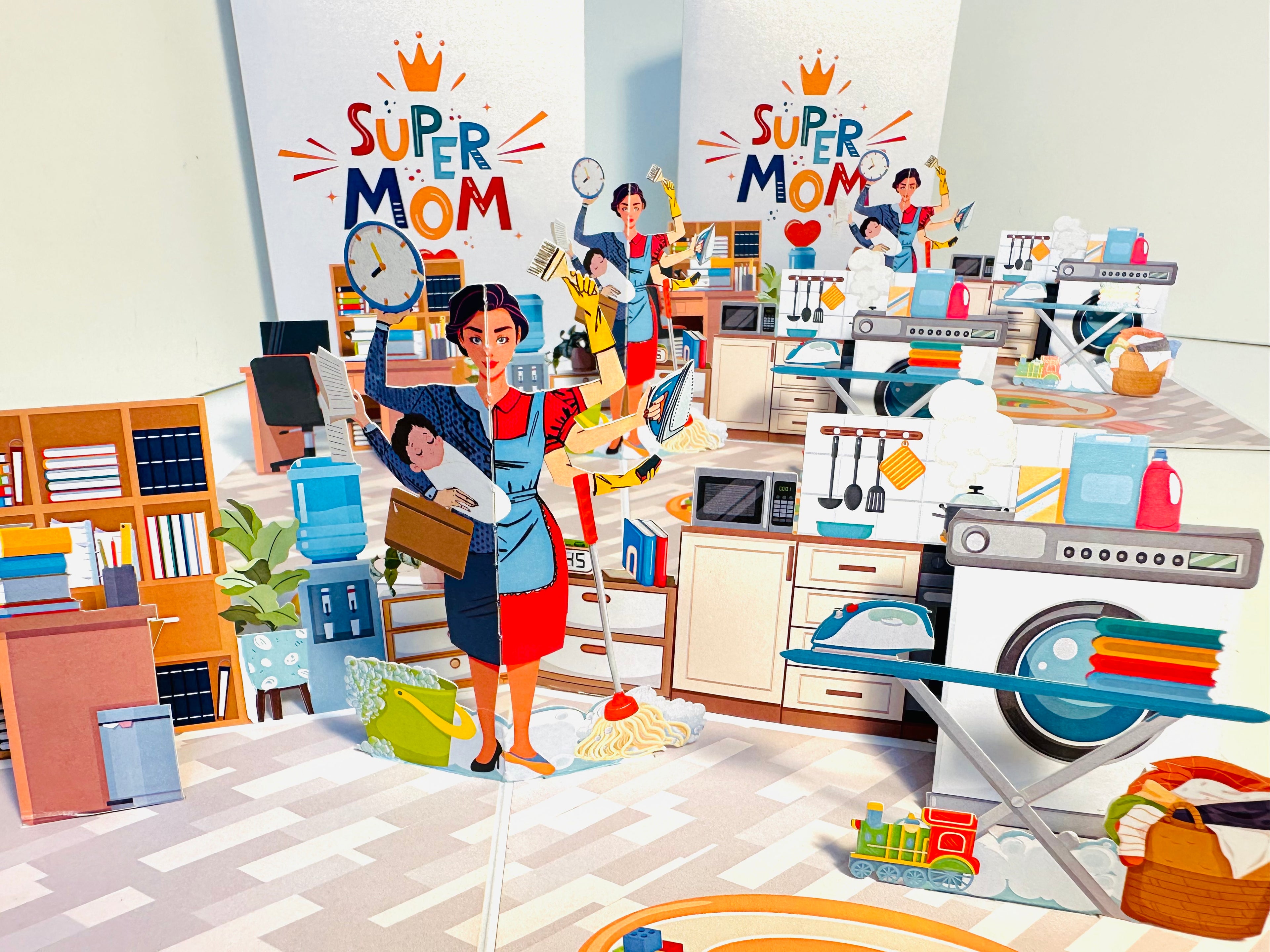 SUPER MOM - Incredible Multitasking Abilities of the Modern Mother Origami Pop Cards 3D Pop Up Greeting Card Handmade Gift for Mum Floral Blank Card Australian Made Thank You Thinking of You Mother's Day Paper Art Gift Australian Celebrate Special Mum