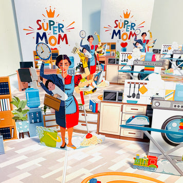 SUPER MOM - Incredible Multitasking Abilities of the Modern Mother Origami Pop Cards 3D Pop Up Greeting Card Handmade Gift for Mum Floral Blank Card Australian Made Thank You Thinking of You Mother's Day Paper Art Gift Australian Celebrate Special Mum