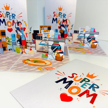 SUPER MOM - Incredible Multitasking Abilities of the Modern Mother Origami Pop Cards 3D Pop Up Greeting Card Handmade Gift for Mum Floral Blank Card Australian Made Thank You Thinking of You Mother's Day Paper Art Gift Australian Celebrate Special Mum