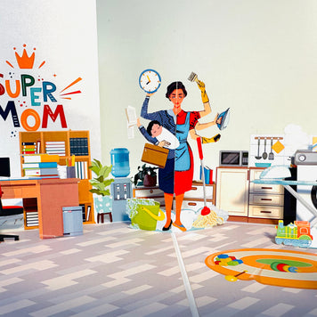 SUPER MOM - Incredible Multitasking Abilities of the Modern Mother Origami Pop Cards 3D Pop Up Greeting Card Handmade Gift for Mum Floral Blank Card Australian Made Thank You Thinking of You Mother's Day Paper Art Gift Australian Celebrate Special Mum