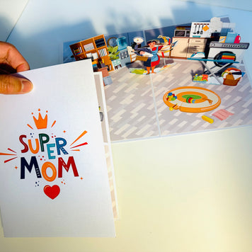 SUPER MOM - Incredible Multitasking Abilities of the Modern Mother Origami Pop Cards 3D Pop Up Greeting Card Handmade Gift for Mum Floral Blank Card Australian Made Thank You Thinking of You Mother's Day Paper Art Gift Australian Celebrate Special Mum