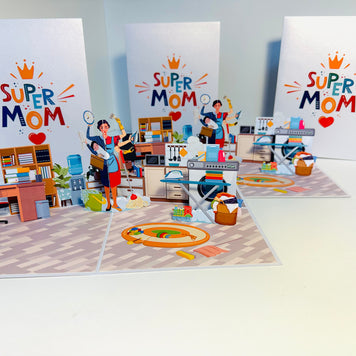 SUPER MOM - Incredible Multitasking Abilities of the Modern Mother Origami Pop Cards 3D Pop Up Greeting Card Handmade Gift for Mum Floral Blank Card Australian Made Thank You Thinking of You Mother's Day Paper Art Gift Australian Celebrate Special Mum