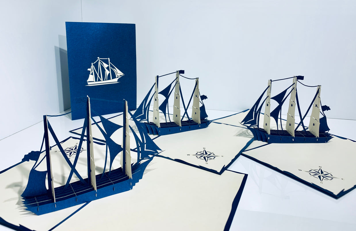 Blue & White Sailing Boat Origami Pop Cards 3D Pop Up Greeting Card Happy Birthday Thank You Handmade Gift Thinking of You Blank Card for Any Occasion Happy Mother's Day Happy Father's Australiana Celebrate the Beauty