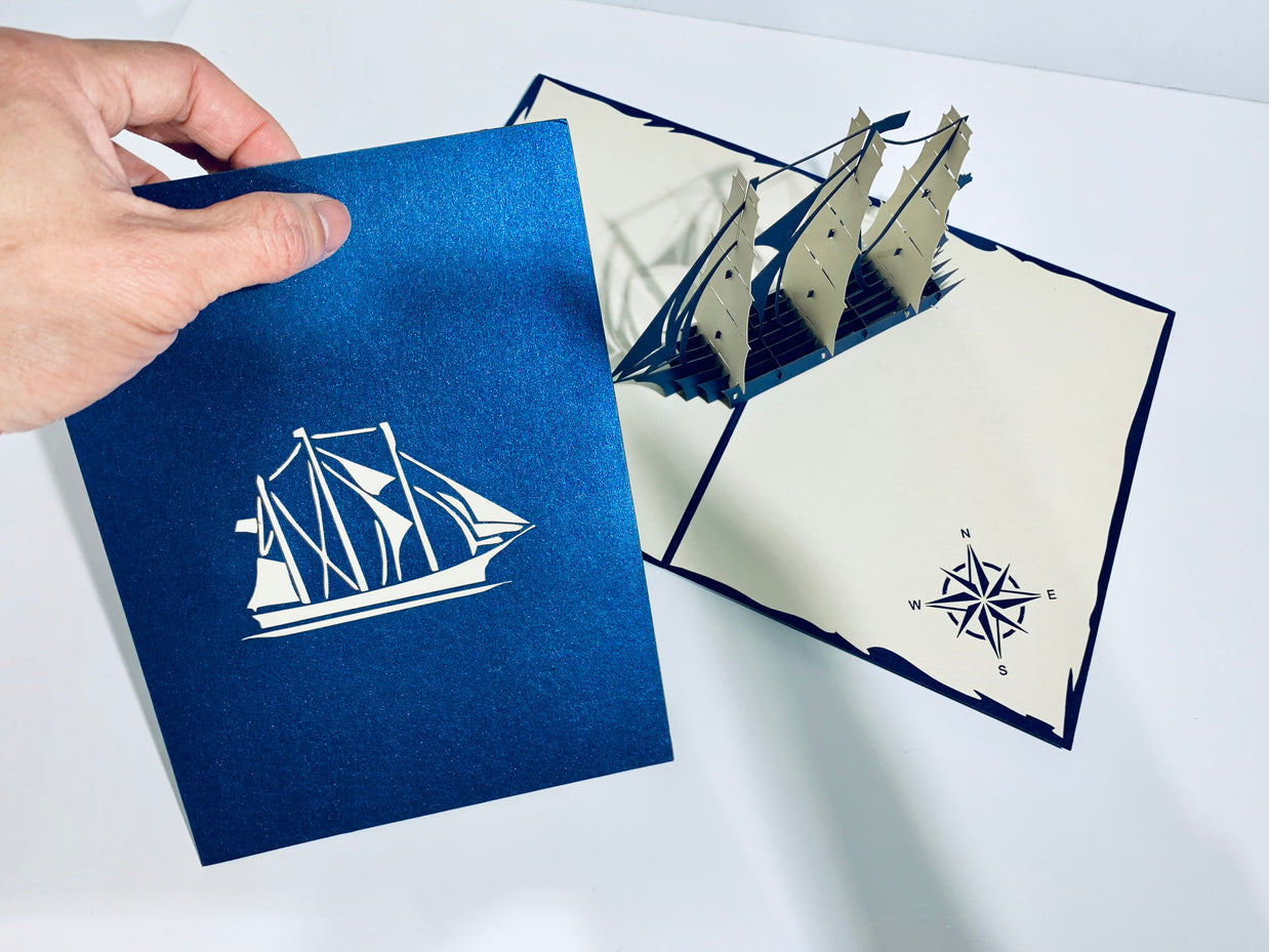 Blue & White Sailing Boat Origami Pop Cards 3D Pop Up Greeting Card Happy Birthday Thank You Handmade Gift Thinking of You Blank Card for Any Occasion Happy Mother's Day Happy Father's Australiana Celebrate the Beauty